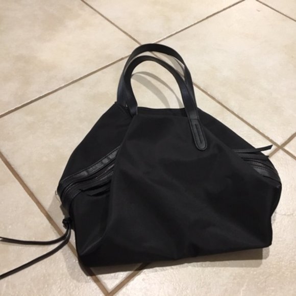 Botkier Nylon Black Polyester Lightweight Zip Tote Carry Bag 19"x12" - Picture 5 of 16